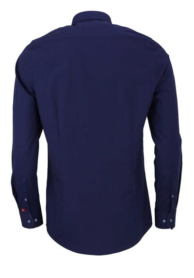 PURE Slim Fit Hemd Langarm Haifischkragen Patch navy