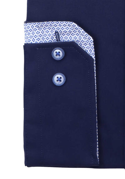PURE Slim Fit Hemd Langarm Haifischkragen Patch navy