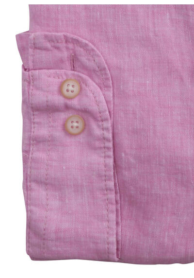 PURE Casual Fit Hemd Langarm Stehkragen Leinen rosa