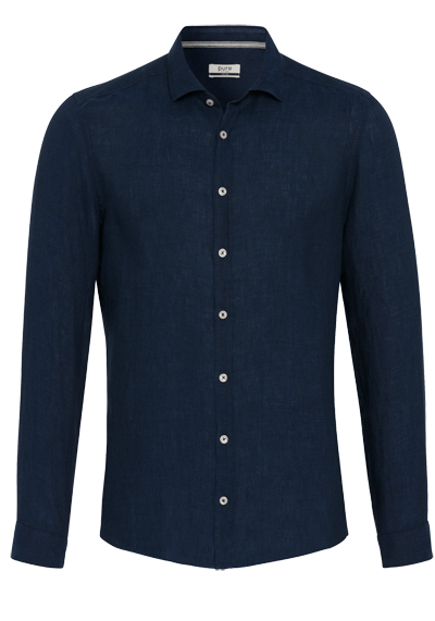 PURE Casual Fit Hemd Langarm New Kent Kragen nachtblau