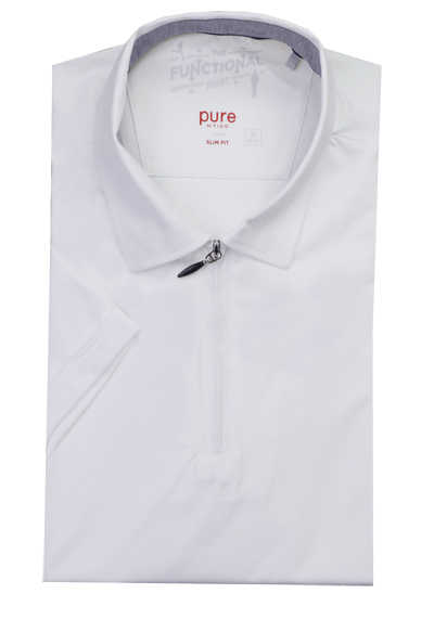 PURE Slim Fit Polo Shirt Halbarm Polokragen Functional Stretch wei