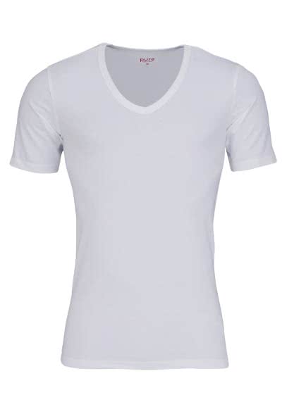 PURE Slim Fit T-Shirt Halbarm V-Ausschnitt Baumwollmischung weiß