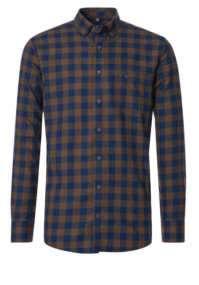 Produktbild für 'REDMOND Casual Comfort Fit Hemd Langarm Button Down Kragen Flanell Karo braun'