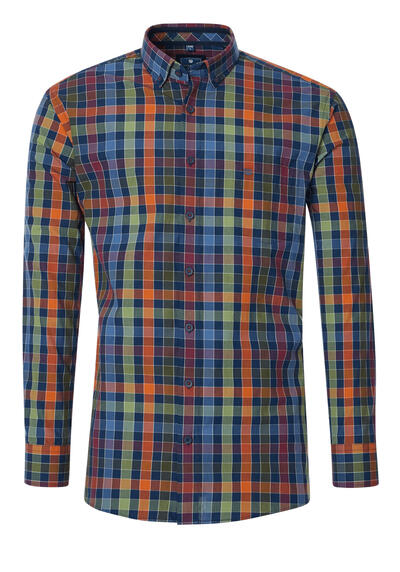 Produktbild für 'REDMOND Casual Comfort Fit Hemd Langarm Button Down Kragen Karo blau'