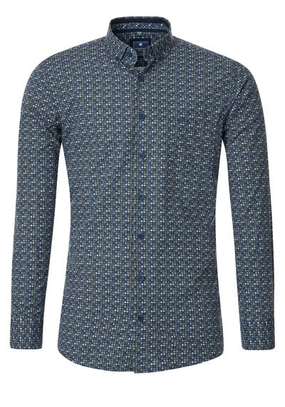 Produktbild für 'REDMOND Casual Comfort Fit Hemd Langarm Button Down Kragen Muster blau'