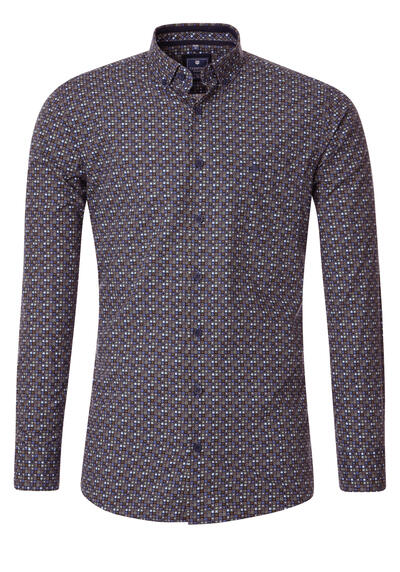 Produktbild für 'REDMOND Casual Comfort Fit Hemd Langarm Button Down Kragen Muster dunkelblau'