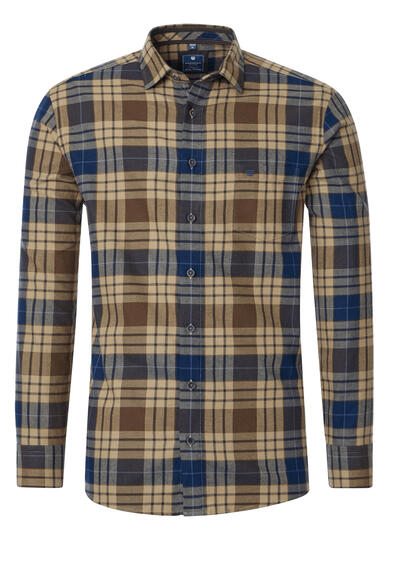 Produktbild für 'REDMOND Casual Comfort Fit Hemd Langarm New Kent Kragen Flanell Karo braun'