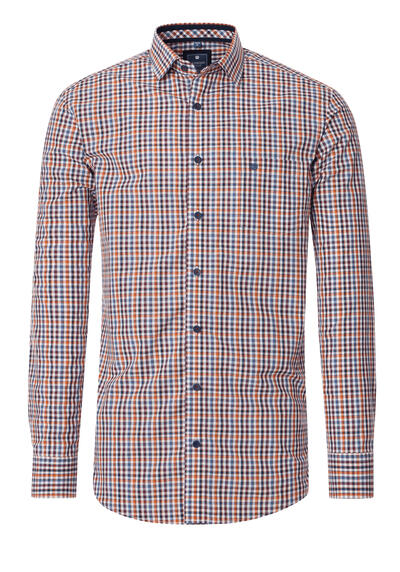 Produktbild für 'REDMOND Casual Comfort Fit Hemd Langarm New Kent Kragen Karo orange'