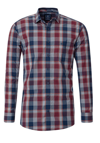 Produktbild für 'REDMOND Casual Comfort Fit Hemd Langarm New Kent Kragen Karo rot'