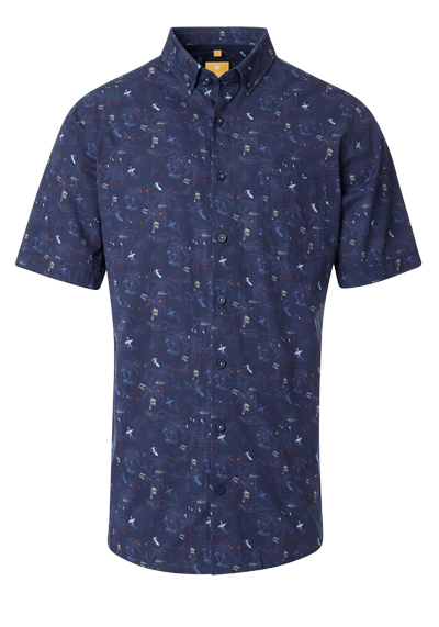 Produktbild für 'REDMOND Casual Modern Fit Hemd Halbarm Muster blau'