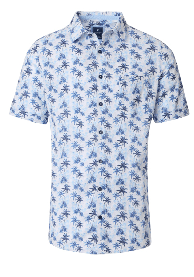 Produktbild für 'REDMOND Casual Modern Fit Hemd Halbarm Palmenmuster blau'