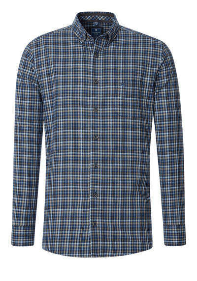 Produktbild für 'REDMOND Casual Modern Fit Hemd Langarm Button Down Kragen Flanell Karo braun'