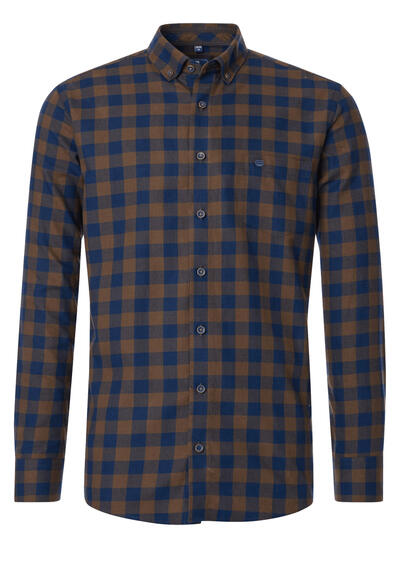 Produktbild für 'REDMOND Casual Modern Fit Hemd Langarm Button Down Kragen Flanell Karo braun'
