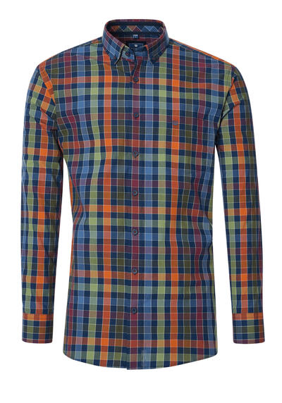 Produktbild für 'REDMOND Casual Modern Fit Hemd Langarm Button Down Kragen Karo blau'