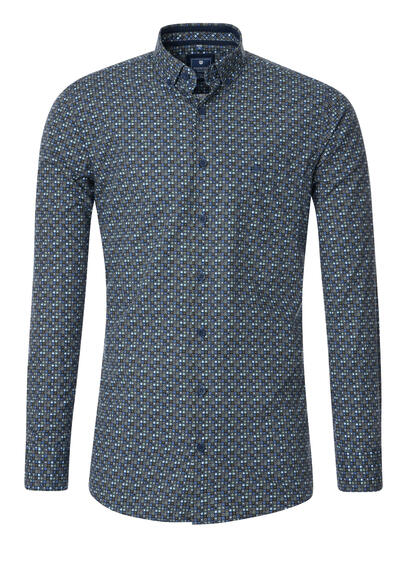 Produktbild für 'REDMOND Casual Modern Fit Hemd Langarm Button Down Kragen Muster blau'