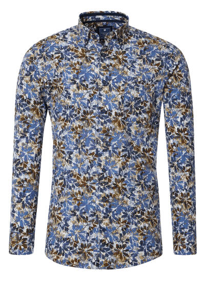 Produktbild für 'REDMOND Casual Modern Fit Hemd Langarm Button Down Kragen Muster braun'