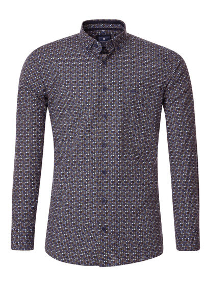 Produktbild für 'REDMOND Casual Modern Fit Hemd Langarm Button Down Kragen Muster dunkelblau'