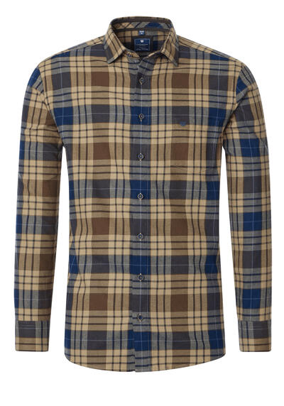 Produktbild für 'REDMOND Casual Modern Fit Hemd Langarm New Kent Kragen Flanell Karo braun'
