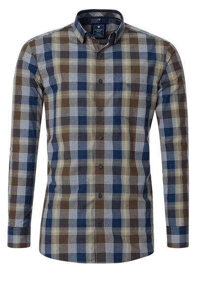 Produktbild für 'REDMOND Casual Modern Fit Hemd Langarm New Kent Kragen Karo braun'