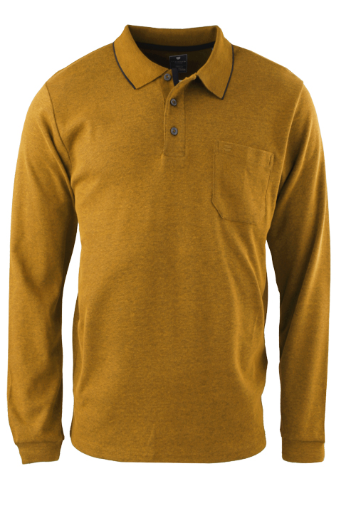 Produktbild f&uuml;r 'REDMOND Casual Poloshirt Langarm gekn�pfter Polokragen Pique ocker'
