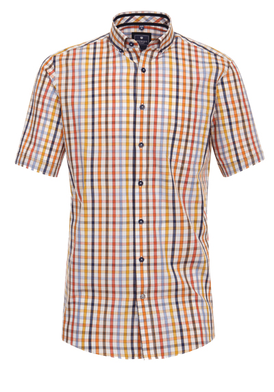 REDMOND Comfort Fit Hemd Halbarm Button Down Kragen Karo orange
