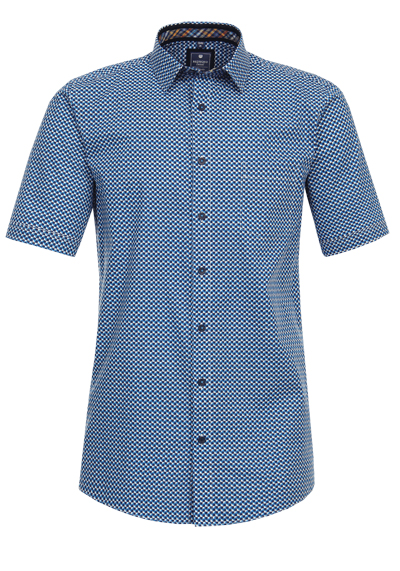 REDMOND Comfort Fit Hemd Halbarm New Kent Kragen Muster blau