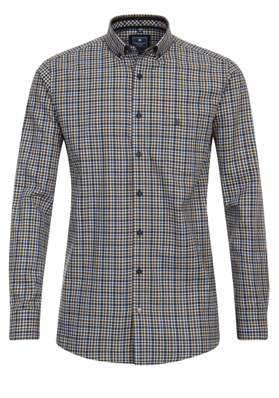 REDMOND Comfort Fit Hemd Langarm Button Down Kragen Karo braun