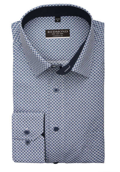REDMOND Comfort Fit Hemd Langarm New Kent Kragen Muster blau
