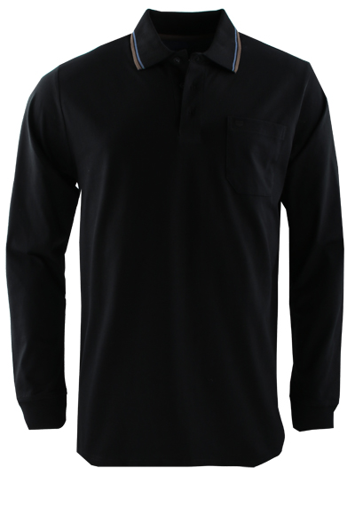 REDMOND Poloshirt Comfort Fit Langarm Polokragen geknöpft schwarz