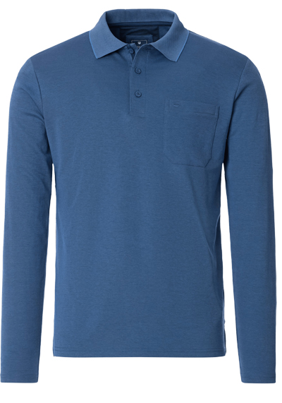 REDMOND Poloshirt Langarm geknpfter Polokragen Pique rauchblau