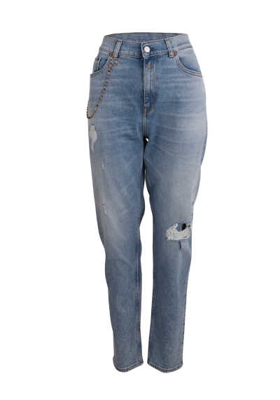 REPLAY Jeans Tapered Fit Used 5-Pocket Reiverschluss Uni hellblau