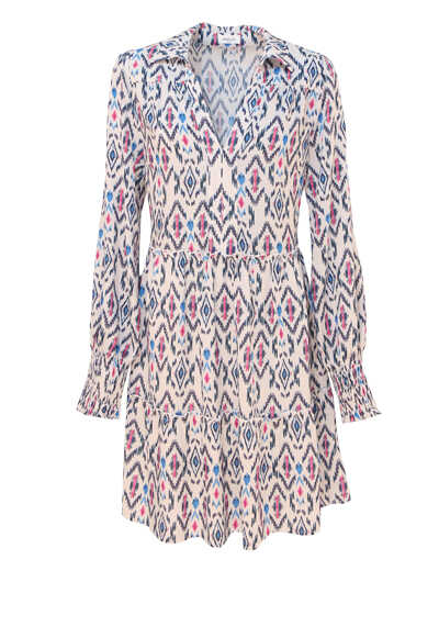 REPLAY Kleid Langarm V-Ausschnitt mit Hemdenkragen Muster wei preisreduziert