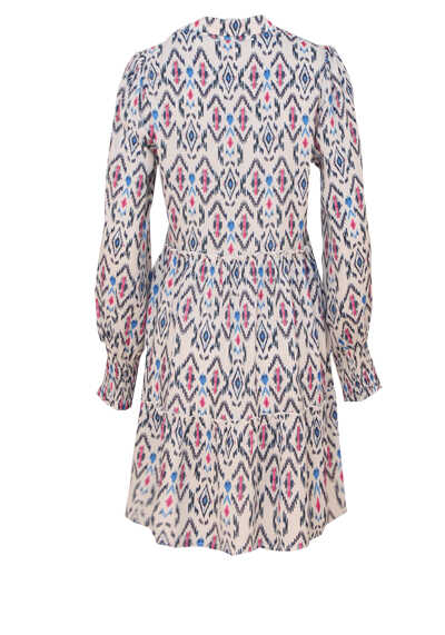 REPLAY Kleid Langarm V-Ausschnitt mit Hemdenkragen Muster wei