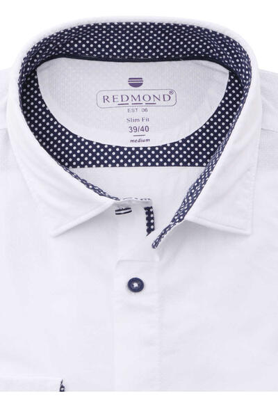 REDMOND Slim Fit Hemd Langarm extra soft New Kent Kragen Struktur wei