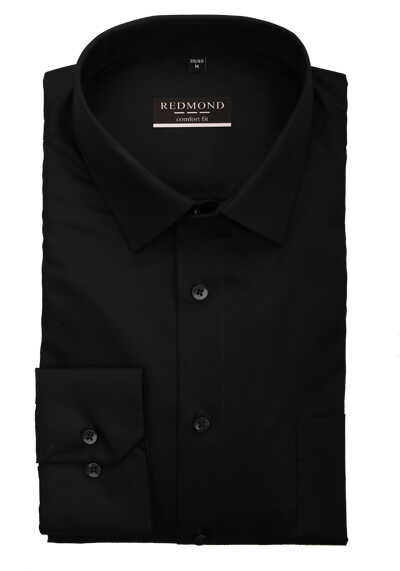 REDMOND Comfort Fit Hemd Langarm New Kent Kragen schwarz