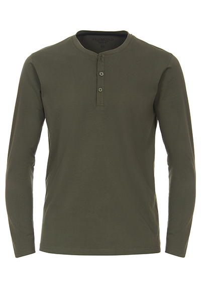 REDMOND Henley Shirt Langarm Sarafino Ausschnitt dunkelgrün
