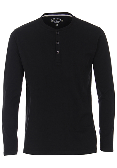 REDMOND Henley Shirt Langarm Sarafino Ausschnitt schwarz