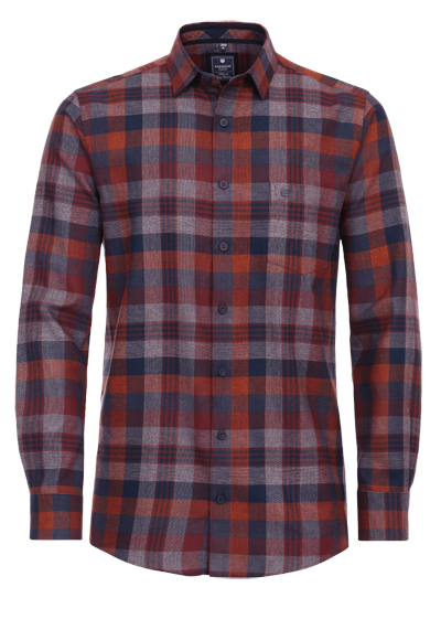 REDMOND Comfort Fit Hemd Langarm New Kent Kragen Flanell Karo rot