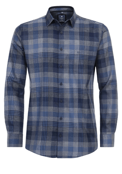 REDMOND Comfort Fit Hemd Langarm New Kent Kragen Flanell Karo blau