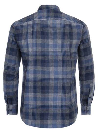 REDMOND Comfort Fit Hemd Langarm New Kent Kragen Flanell Karo blau