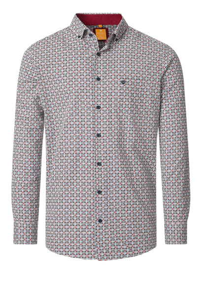 REDMOND Casual Comfort Fit Hemd Langarm Button Down Kragen Muster rot preisreduziert