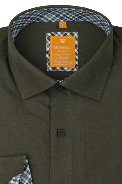 Produktbild f�r 'REDMOND Casual Modern Fit Hemd Langarm New Kent Kragen Fischgrat oliv'