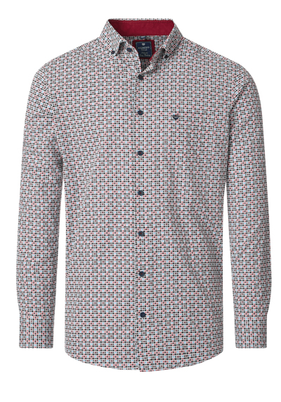 REDMOND Casual Modern Fit Hemd Langarm Button Down Kragen Muster rot preisreduziert