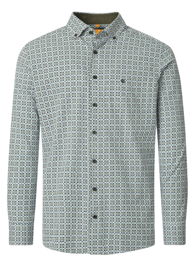 REDMOND Casual Modern Fit Hemd Langarm Button Down Kragen Muster gr�n preisreduziert