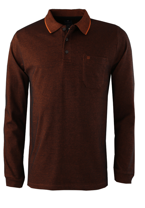REDMOND Casual Poloshirt Langarm gekn�pfter Polokragen Pique blutorange preisreduziert