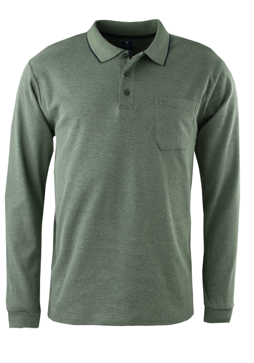 REDMOND Casual Poloshirt Langarm gekn�pfter Polokragen Pique gr�n preisreduziert