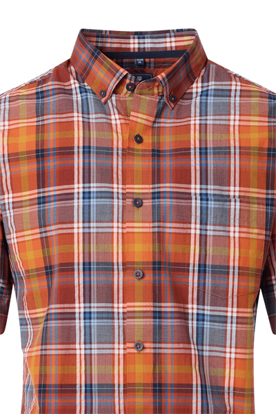Produktbild fr 'REDMOND Casual Comfort Fit Hemd Halbarm Multikaro orange'