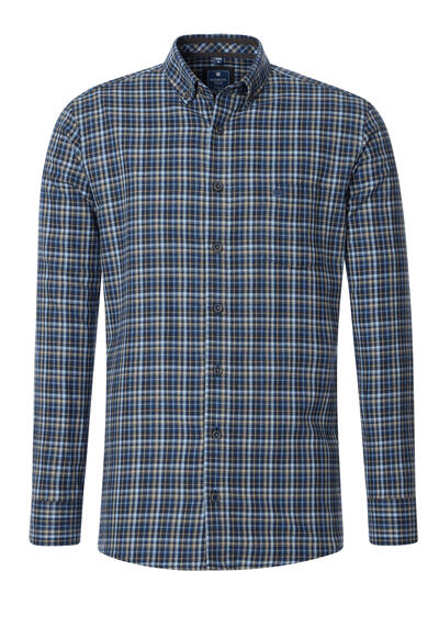 REDMOND Casual Comfort Fit Hemd Langarm Button Down Kragen Flanell Karo braun preisreduziert