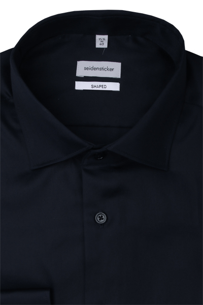 Produktbild fr 'SEIDENSTICKER Shaped Fit Hemd extra langer Arm New Kent Kragen schwarz'