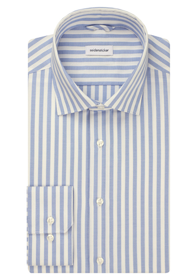 SEIDENSTICKER Regular Fit Hemd Langarm New Kent Kragen Streifen blau